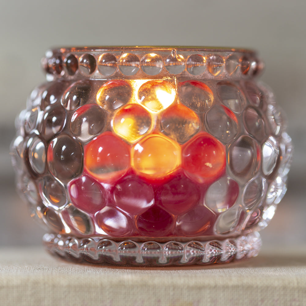 Bubble Glass Votive Pale Rose with Gold Rim