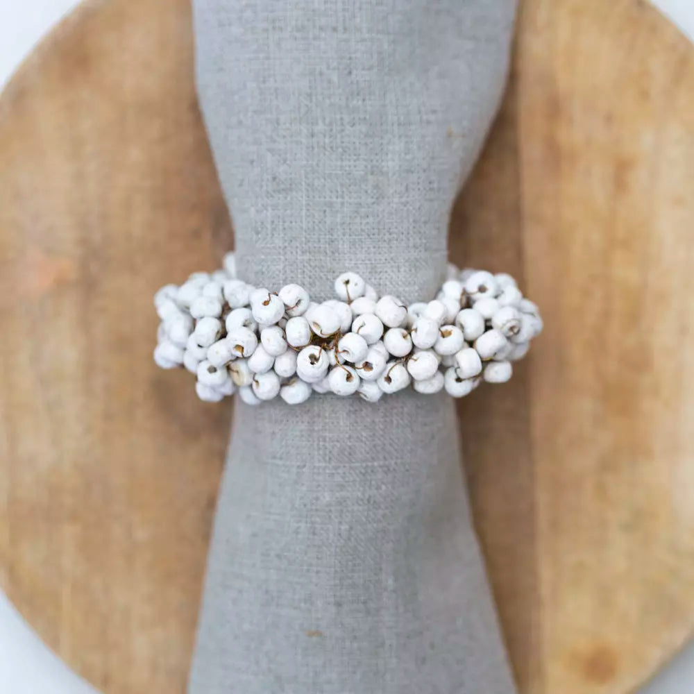 White Berry Wooden Napkin Ring Pack 2