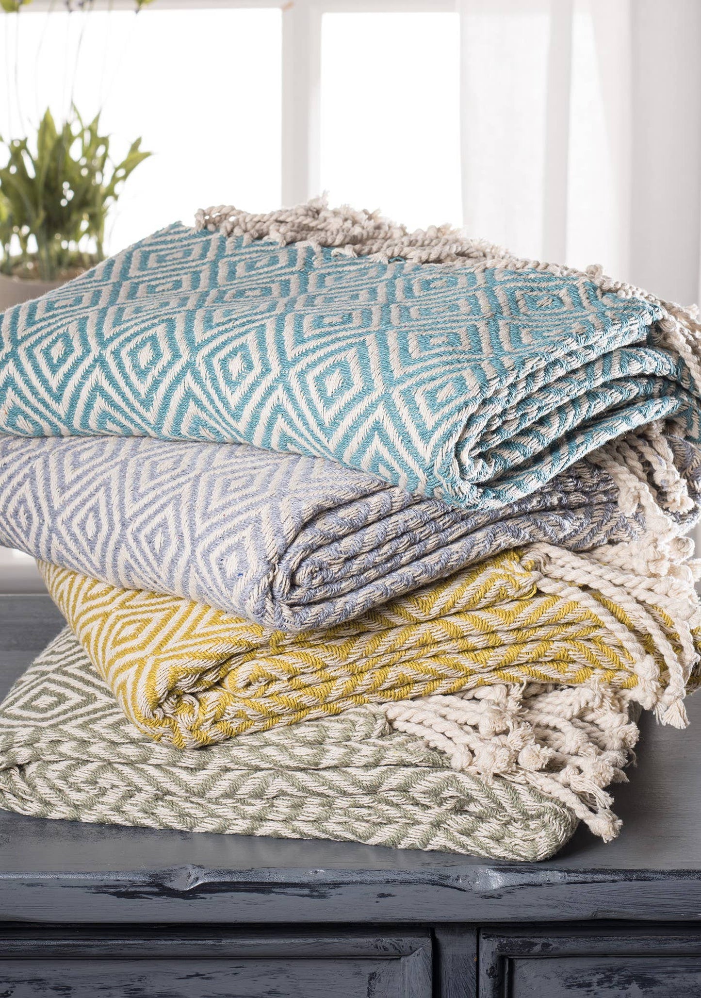 Diamond Cotton Handloom Throw: Vintage Sage(VS)