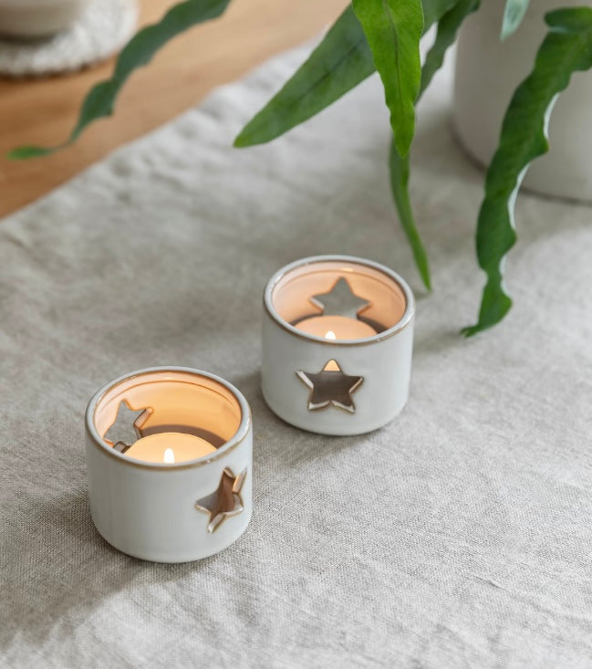 Ithaca Tealight Holders Set of 2 White