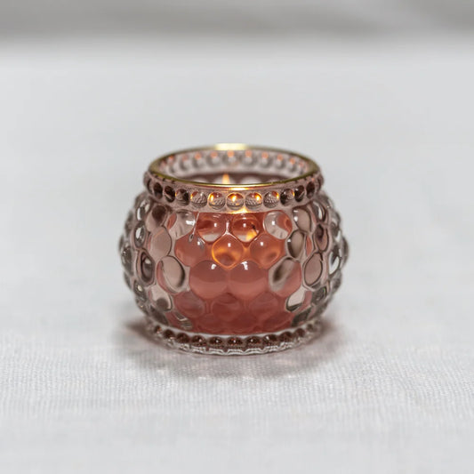 Bubble Glass Votive Pale Rose with Gold Rim