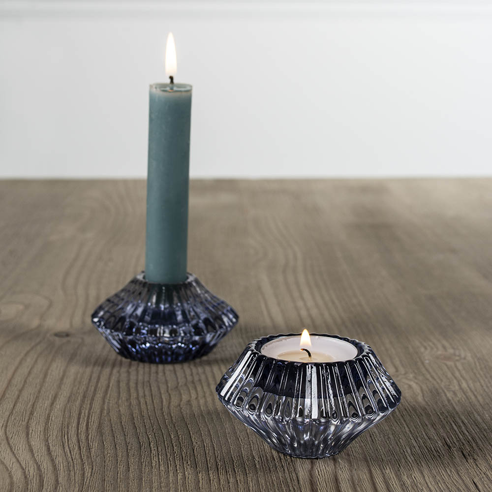 Glass Candleholder Duo Lt Blue